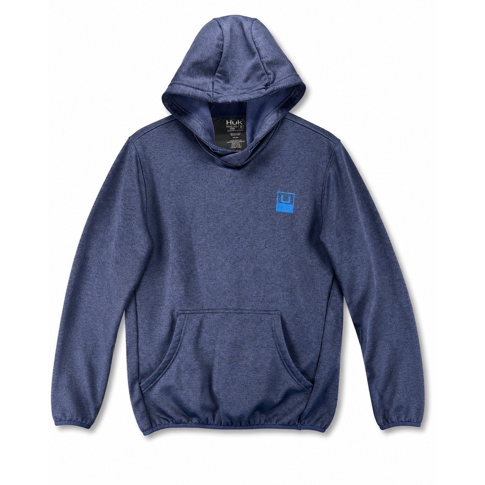 Huk Fishing Hoodie Heather Blue Performance Fleece Pullover Sweatshirt Outdoor S